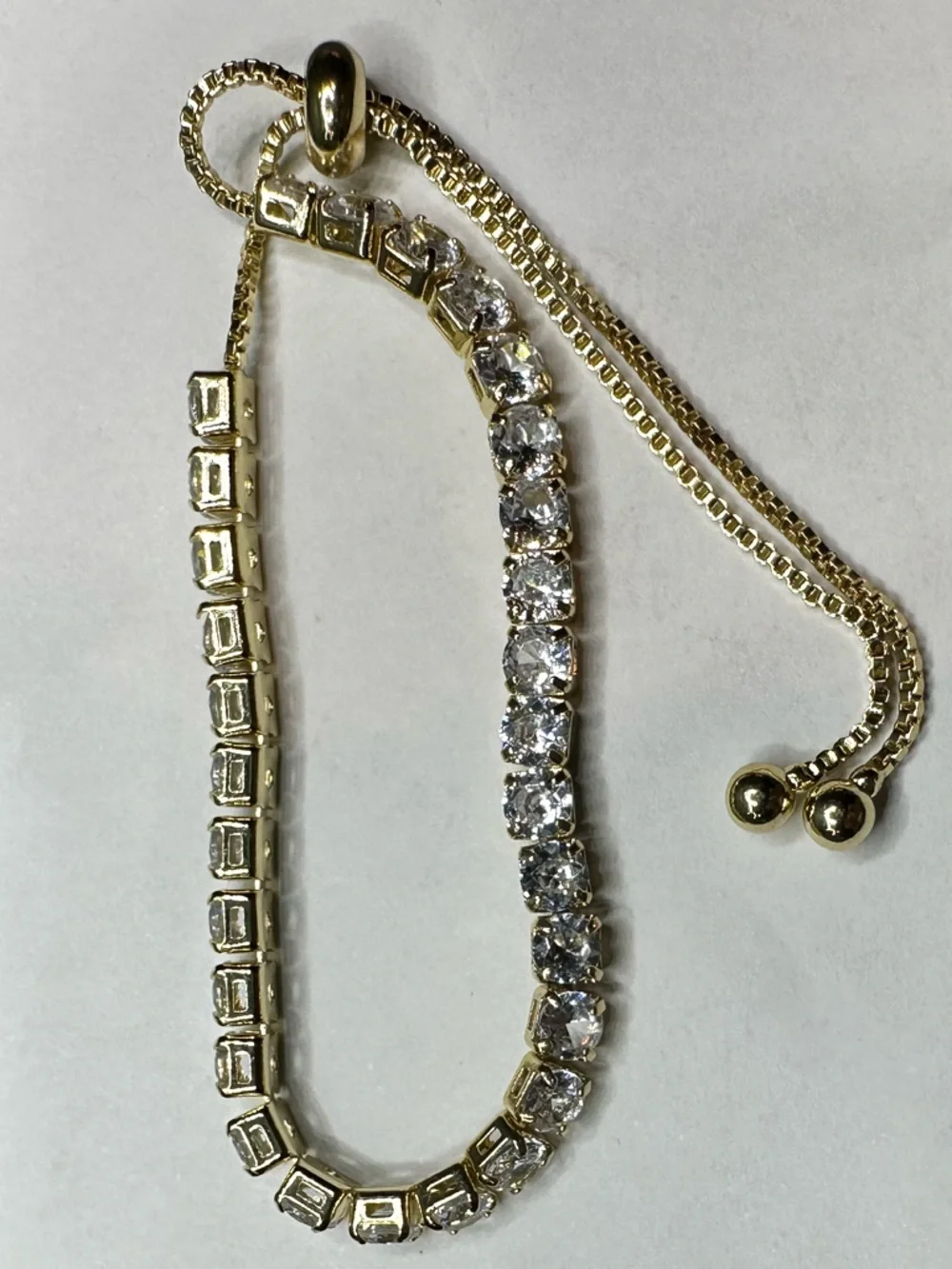 Gold Plated Cubic Zirconia Tennis Slider Bolo Bracelet - Picture 10 of 14